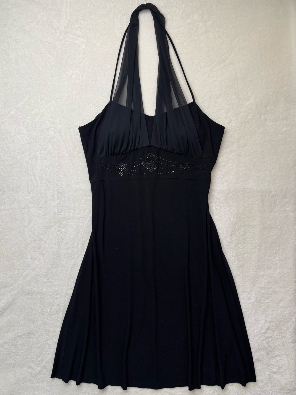 Georgiou Studio - Y2K Black Halter Mini Dress with Mesh Halter Rhinestones